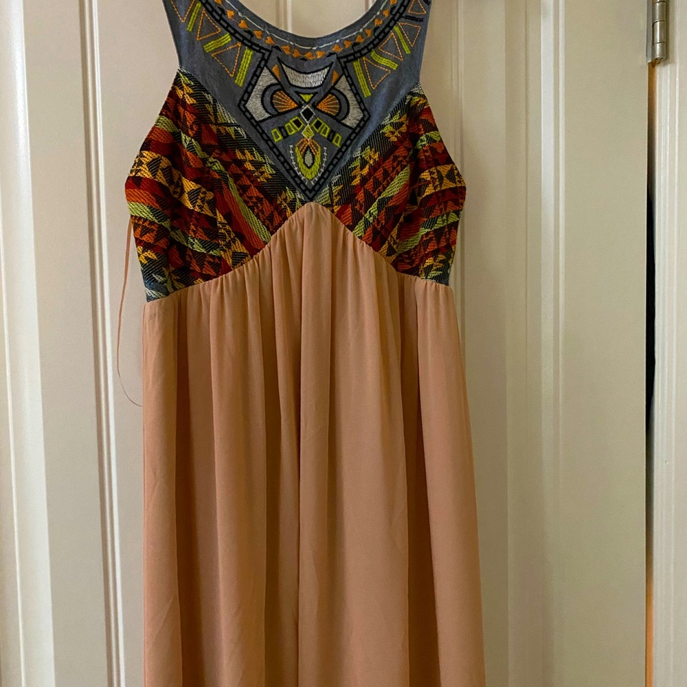 Emmeline Aztec Embroidered Flowy Maxi Dress Blush Pink